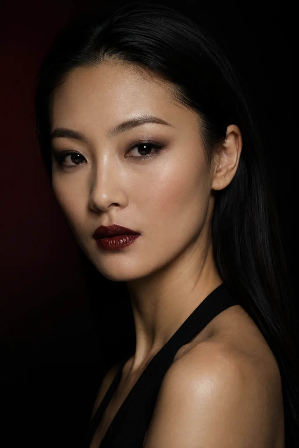 Evening makeup with a deep wine lip
