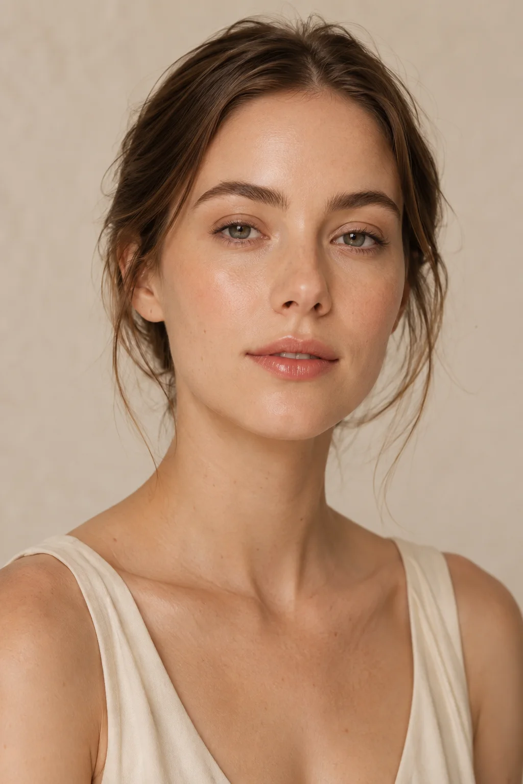 Natural beauty look with sheer peach lip and fresh skin
