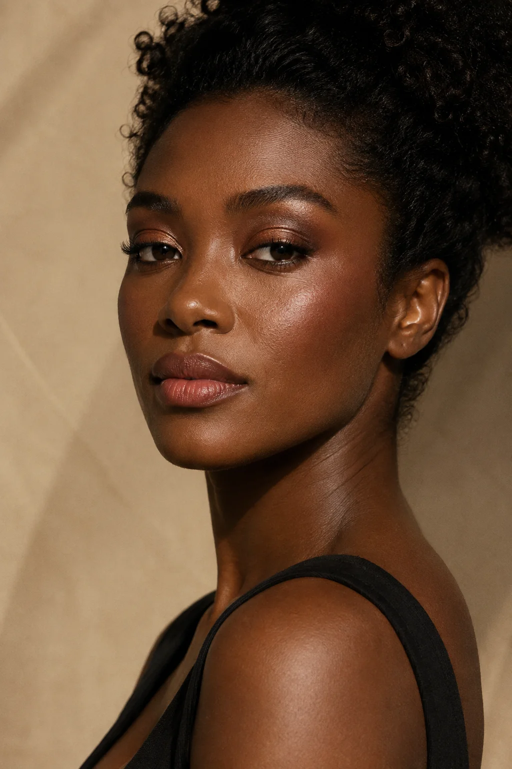 Soft glam makeup with warm bronze eyes